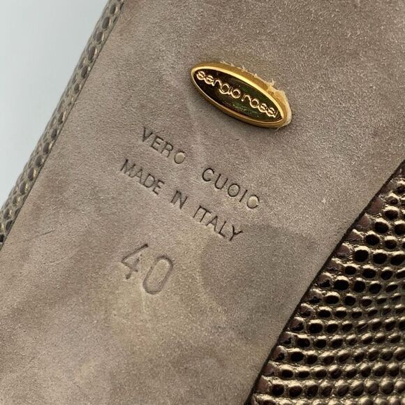 Sergio Rossi Lizard Embossed Peep Toe Sling Back Platform Heels Bronze Size 10 - Picture 7 of 12